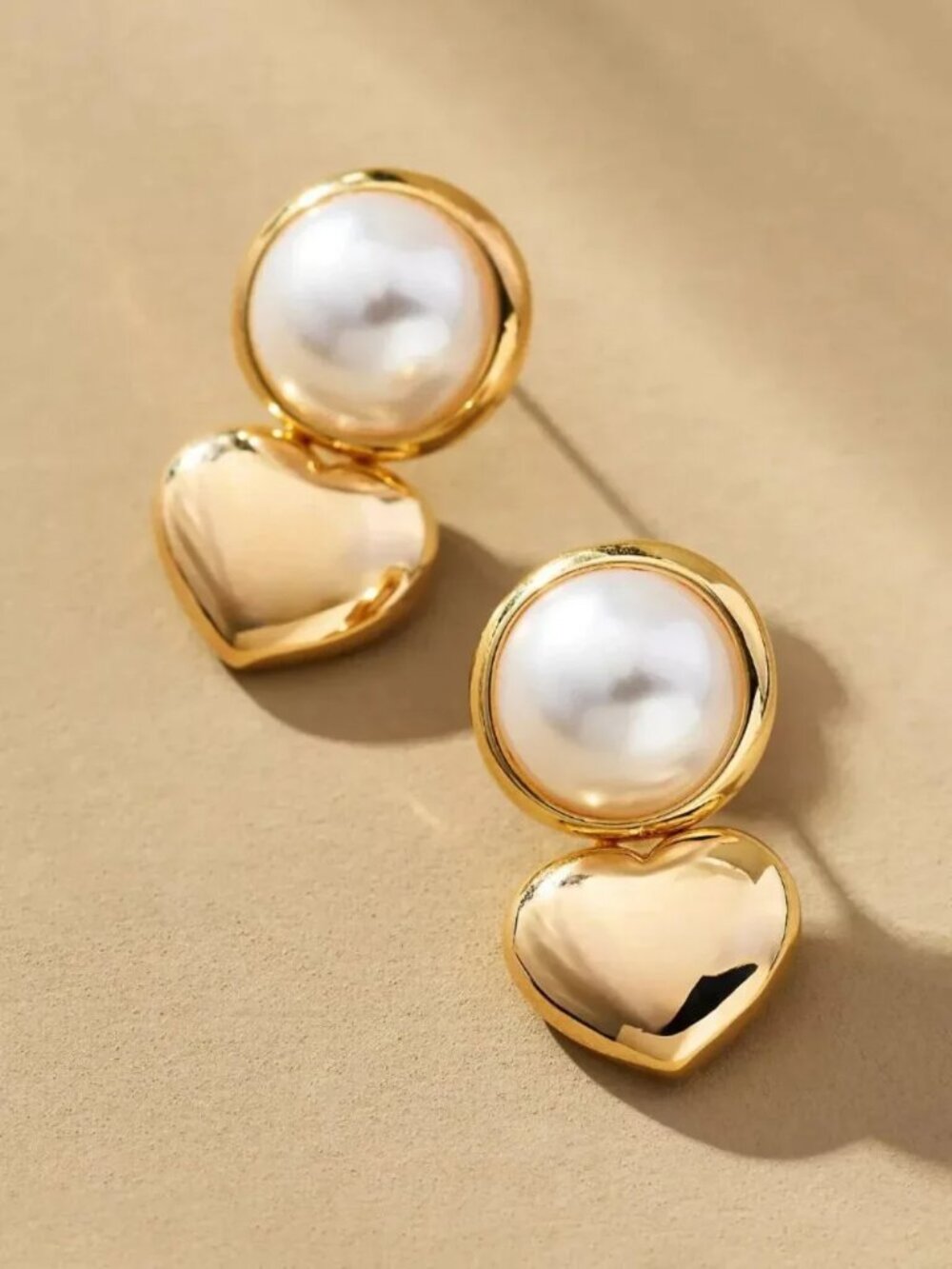 Anthropologie Pearl Heart Drop Earrings